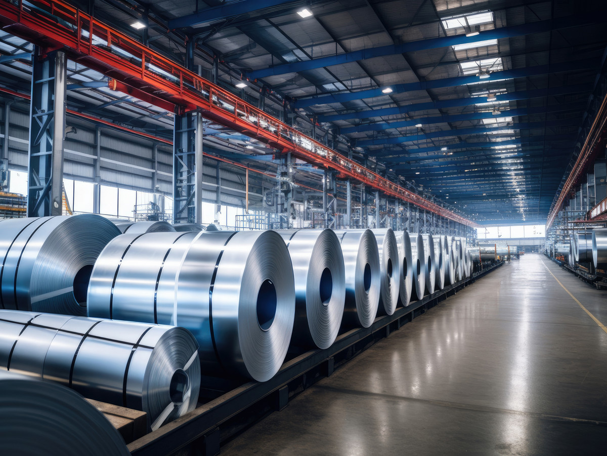 Fortbildungen von manQ in der Metallindustrie Metall-Zwischenprodukte lagern in großer Halle